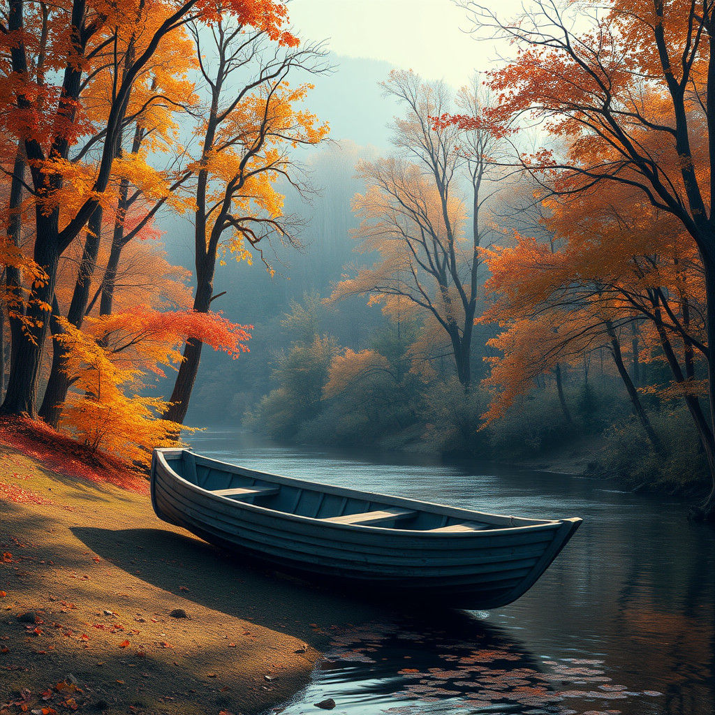 Autumn Riverbank Scene in Detailed Matte Painting Style