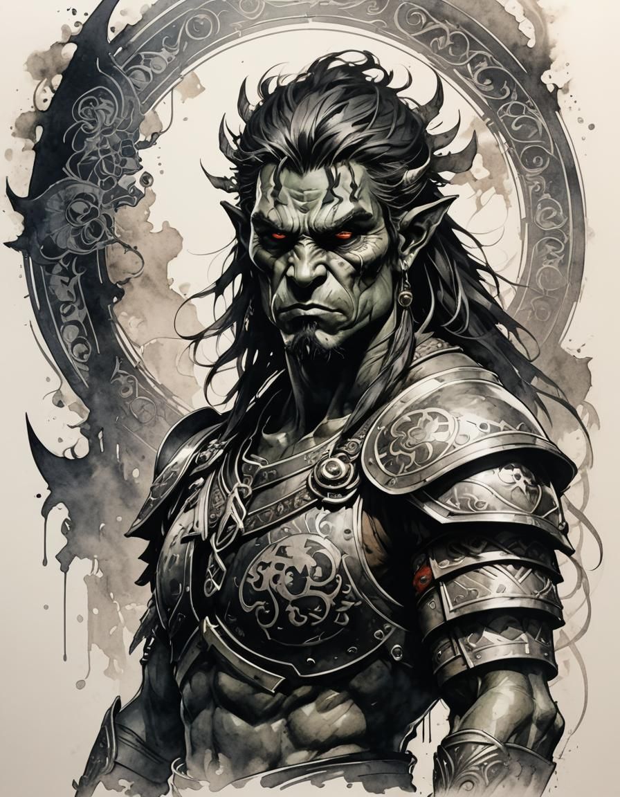 Orc Warrior Silhouette in Anime Tattoo Style