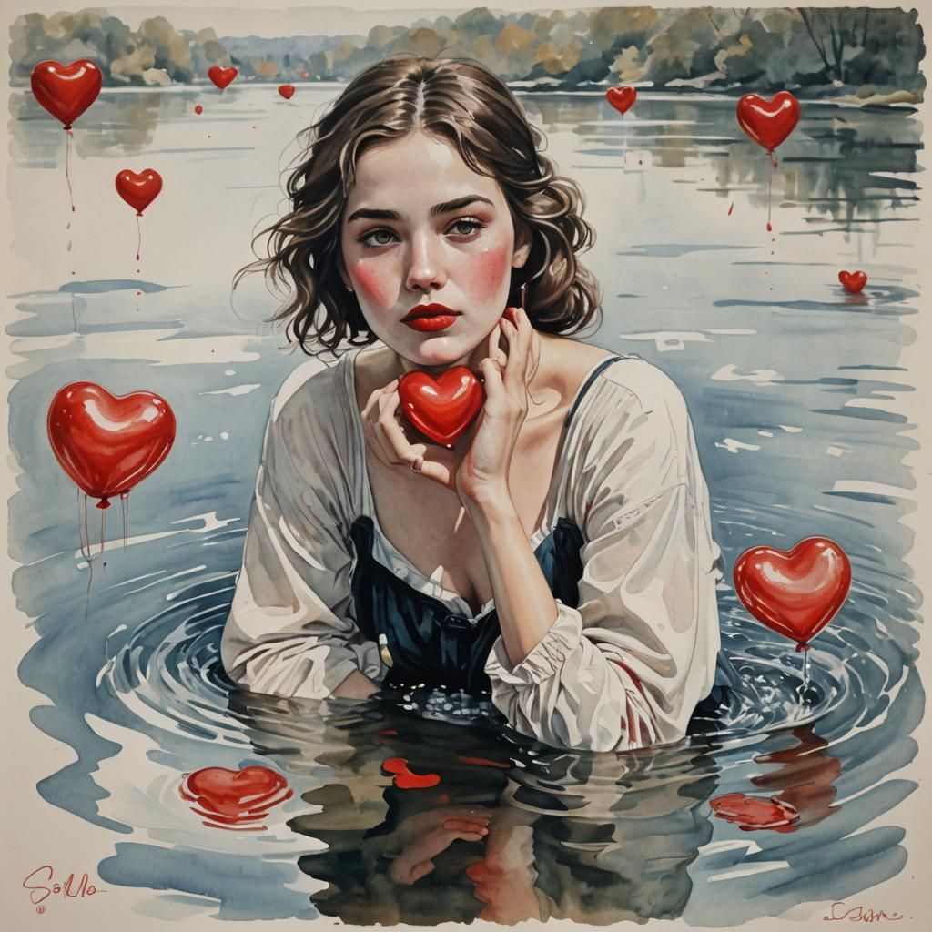 Heartbreak Tears: Crimson Balloon Bursts in the Rain