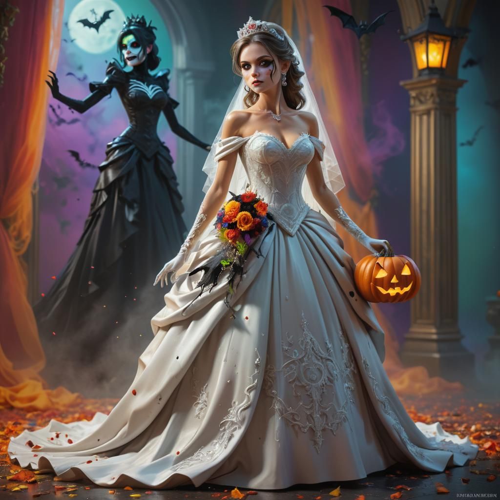Monster Princess's Halloween Wedding in Hyperrealistic Style