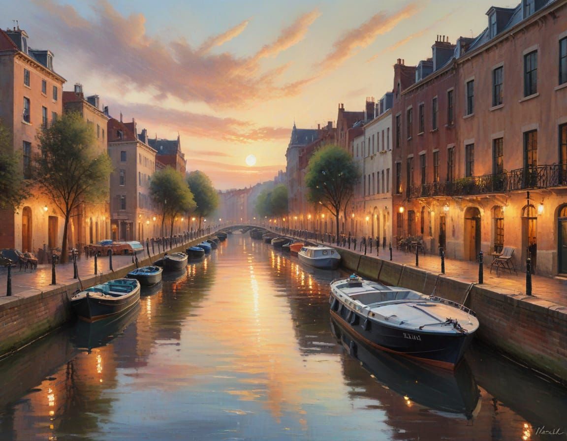Dreamy Canal Cityscape in Impressionist Style