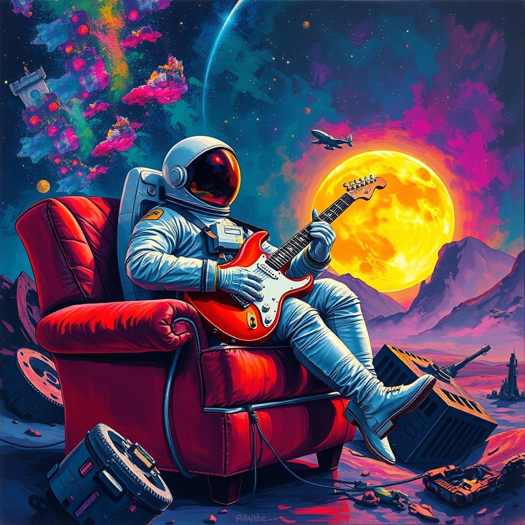 Surreal Astronaut Serenades the Cosmos in a Futuristic, Abst...