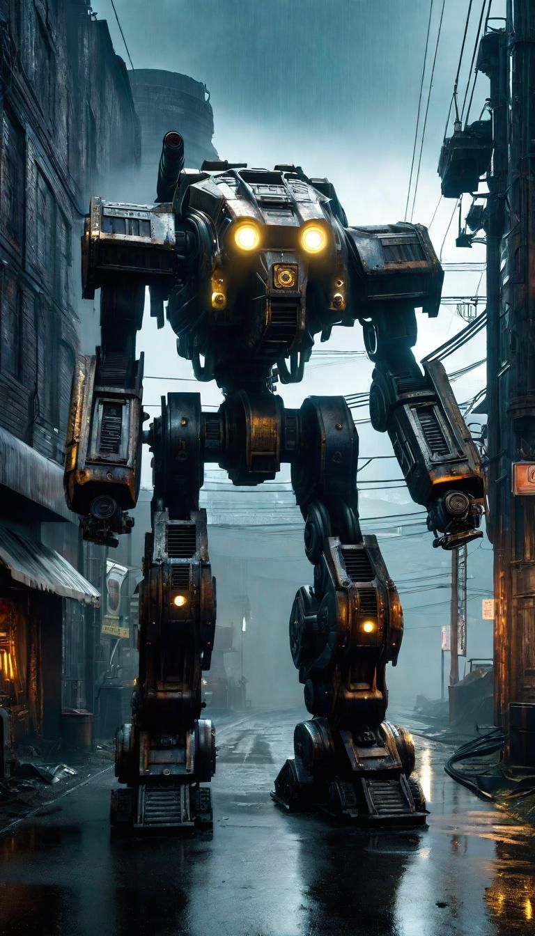 Cyclops Mechwarrior in Post-Apocalyptic City