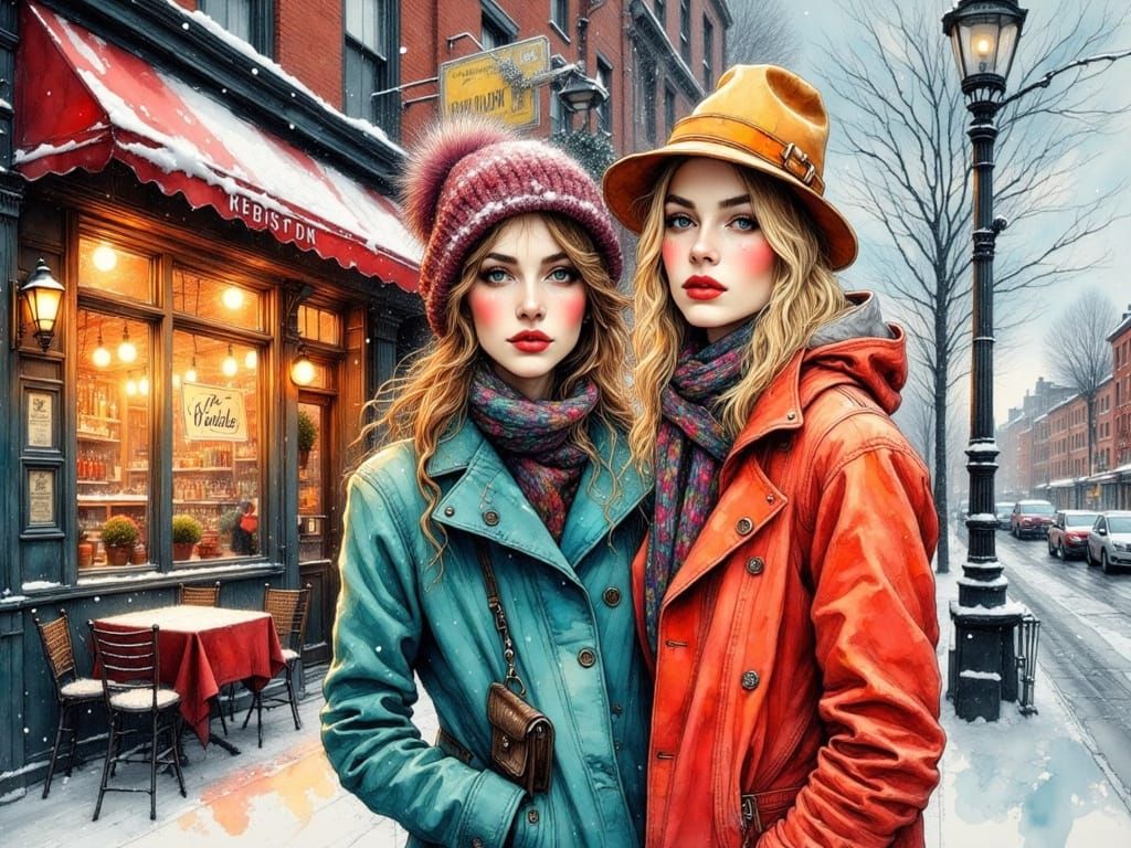 Sisters Stand Outside Vintage Bronx Restaurant in Vibrant In...