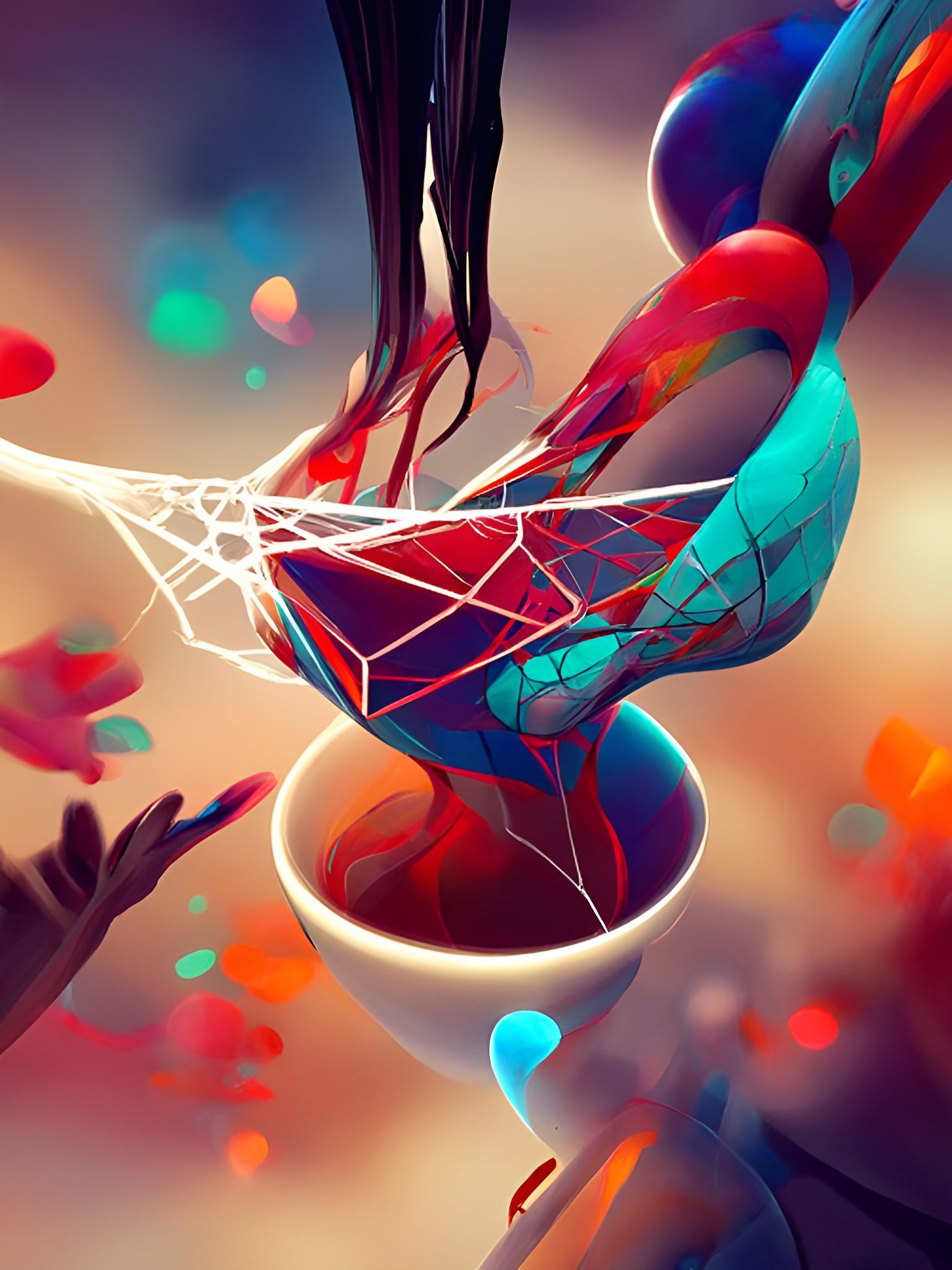 Surreal Spiderweb: Digital Art in Kinetic Pointilism