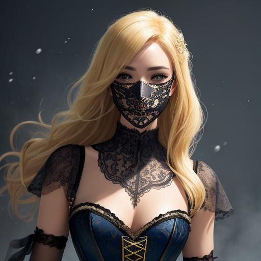 Blonde Woman in Mask: Hyperrealistic Splash Art