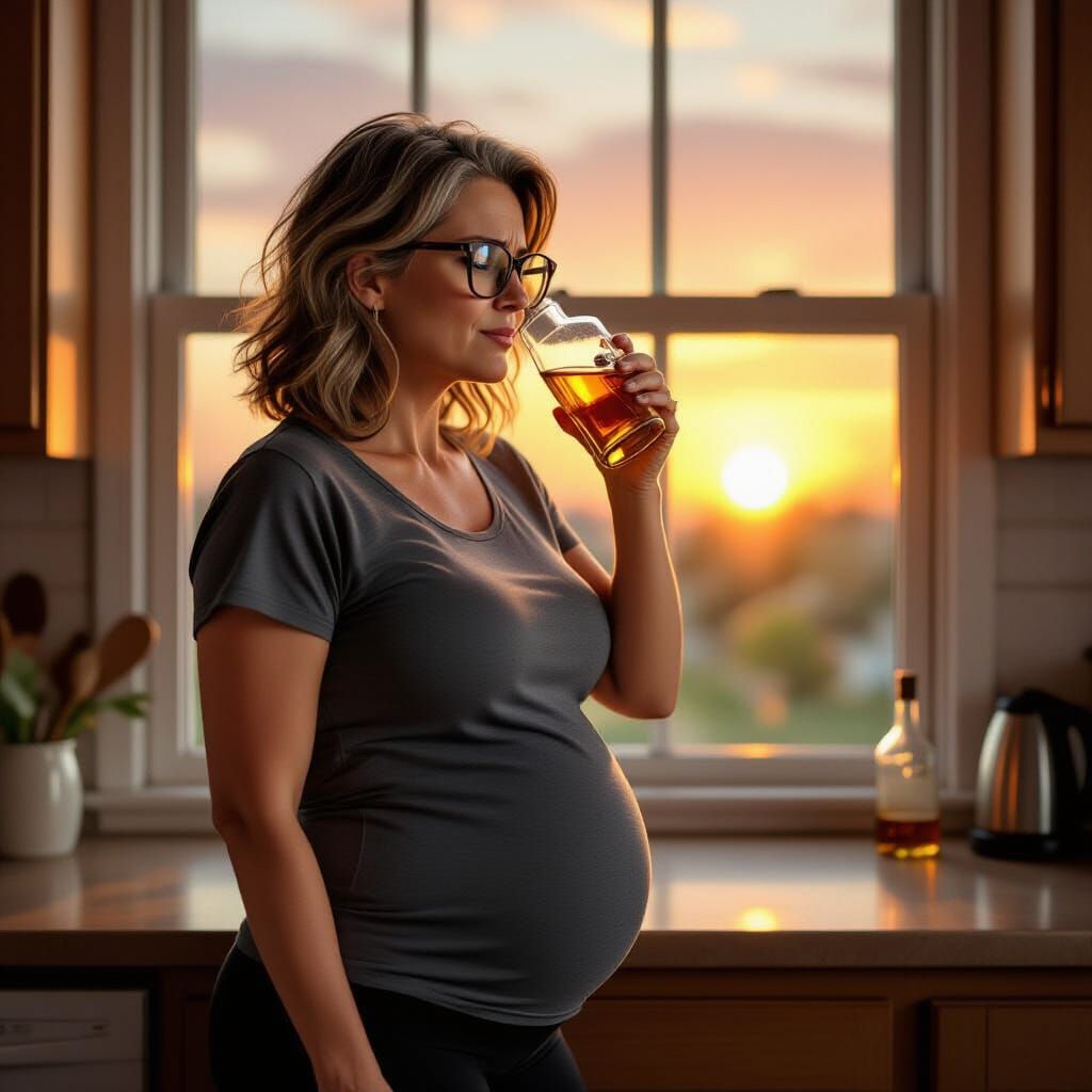 Middle-Aged Woman Gazing at Sunrise, Portrait