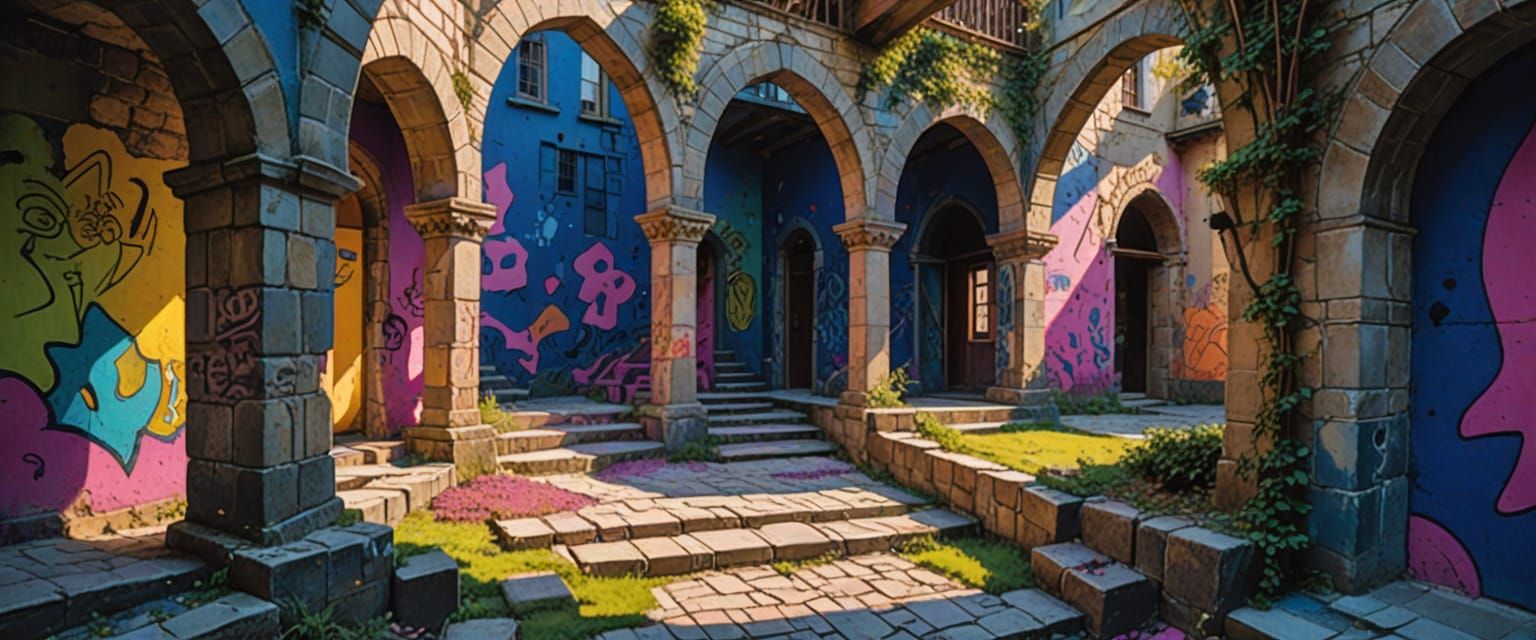 Warehouse Slum in Comic Book Watercolor Style