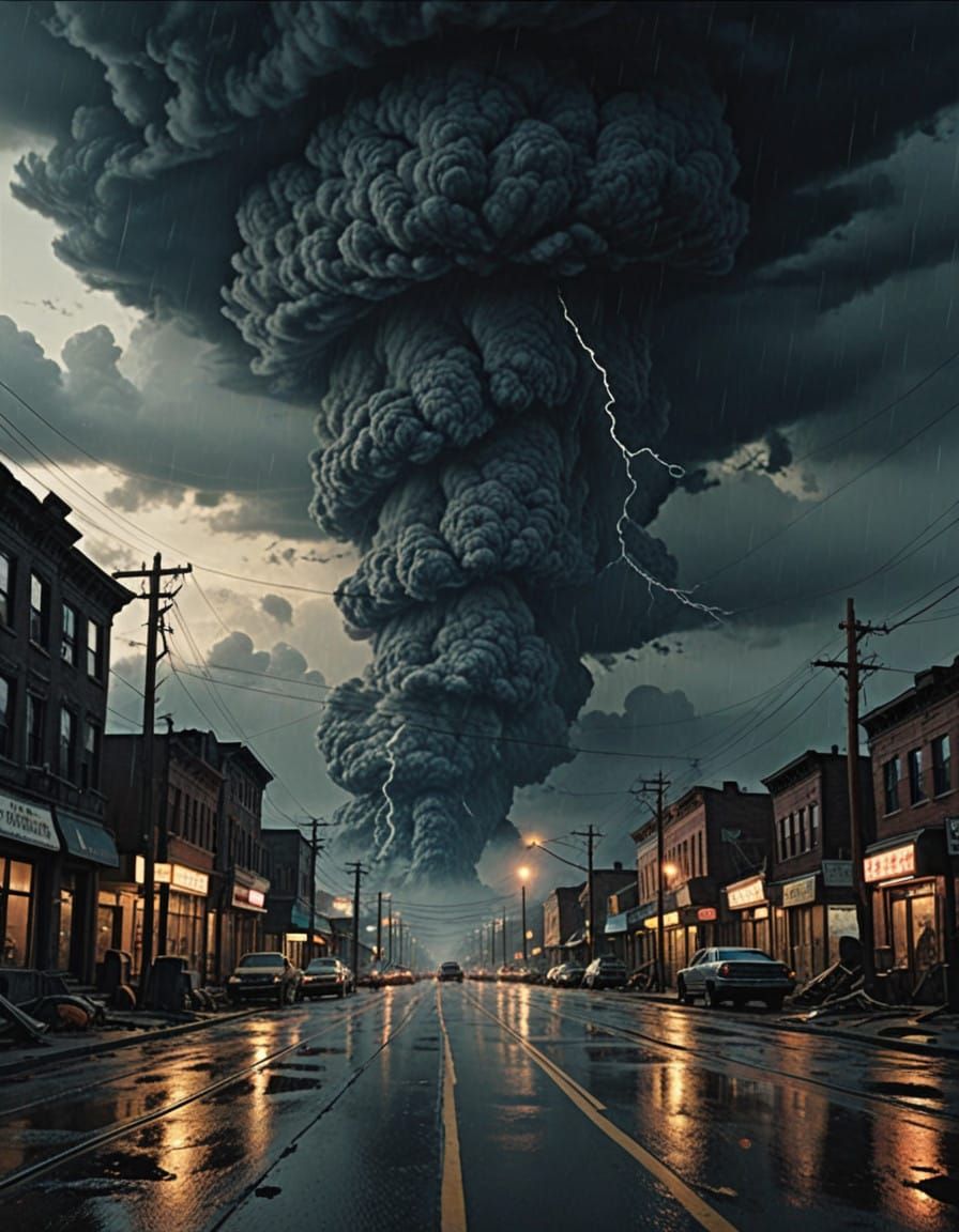 Post-Apocalyptic Chaos: Volcanic Inferno in a Stormy Night