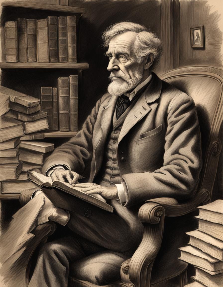 Victorian Man in Chair: Monochromatic Pencil Sketch