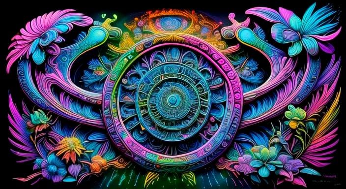 UV Blacklight Surrealism: Aztec Zentangle Design