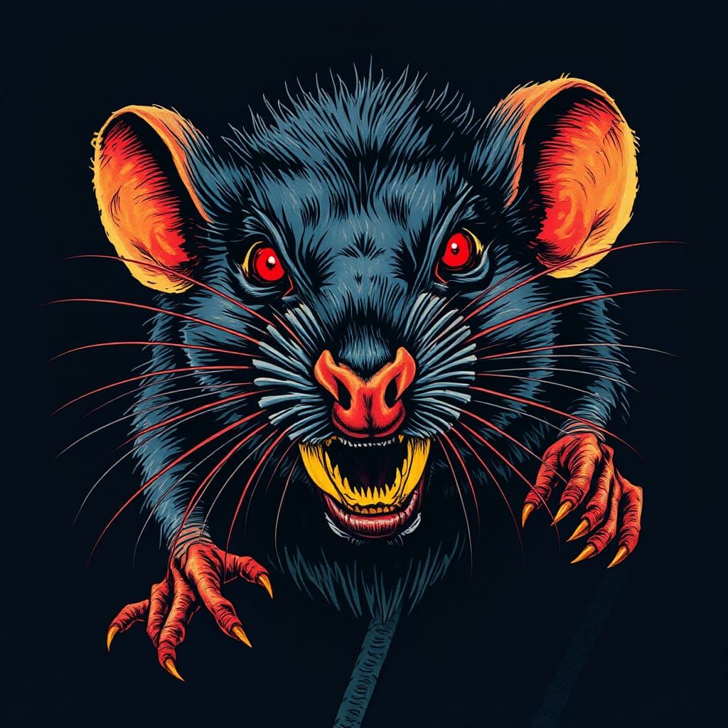 A comic book vintage-style illustration of a menacing rat