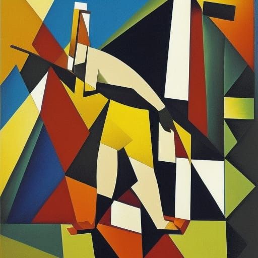 Abstract Cubist Mountain Yoga Illustration