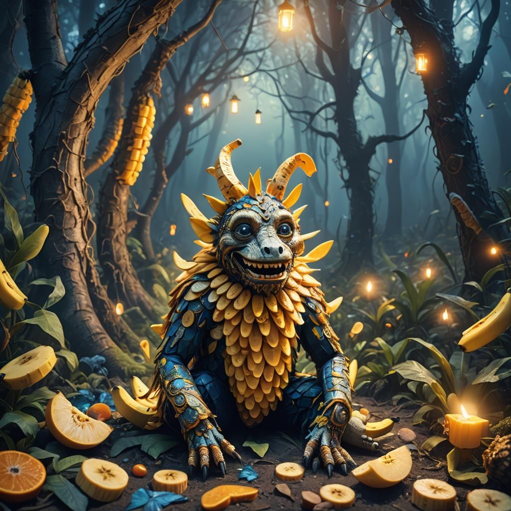 Surreal Cracker Creature Feast in Dreamlike Forest