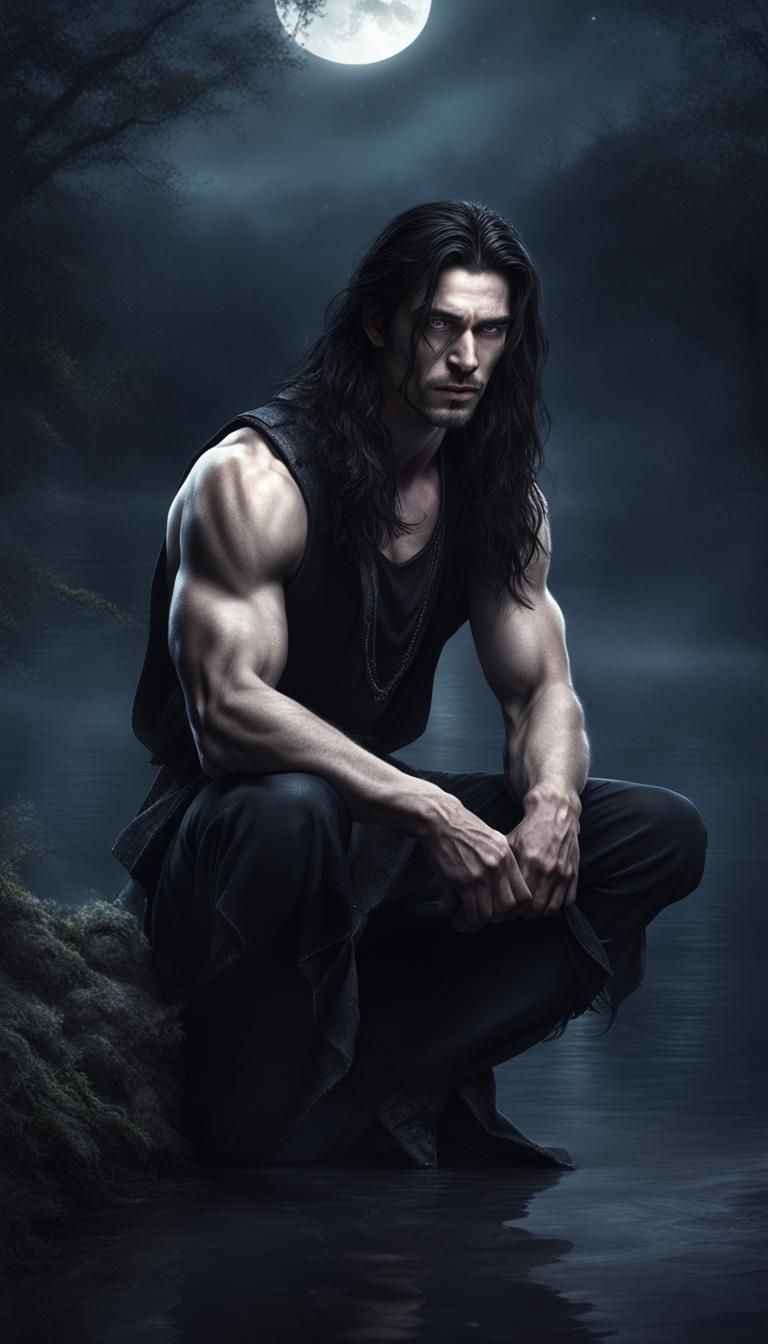 Lonely Male Witch Portrait in Moonlight