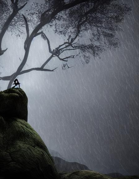 Dark Demon Surveys Stormy Forest Landscapes from a Lonely Ro...