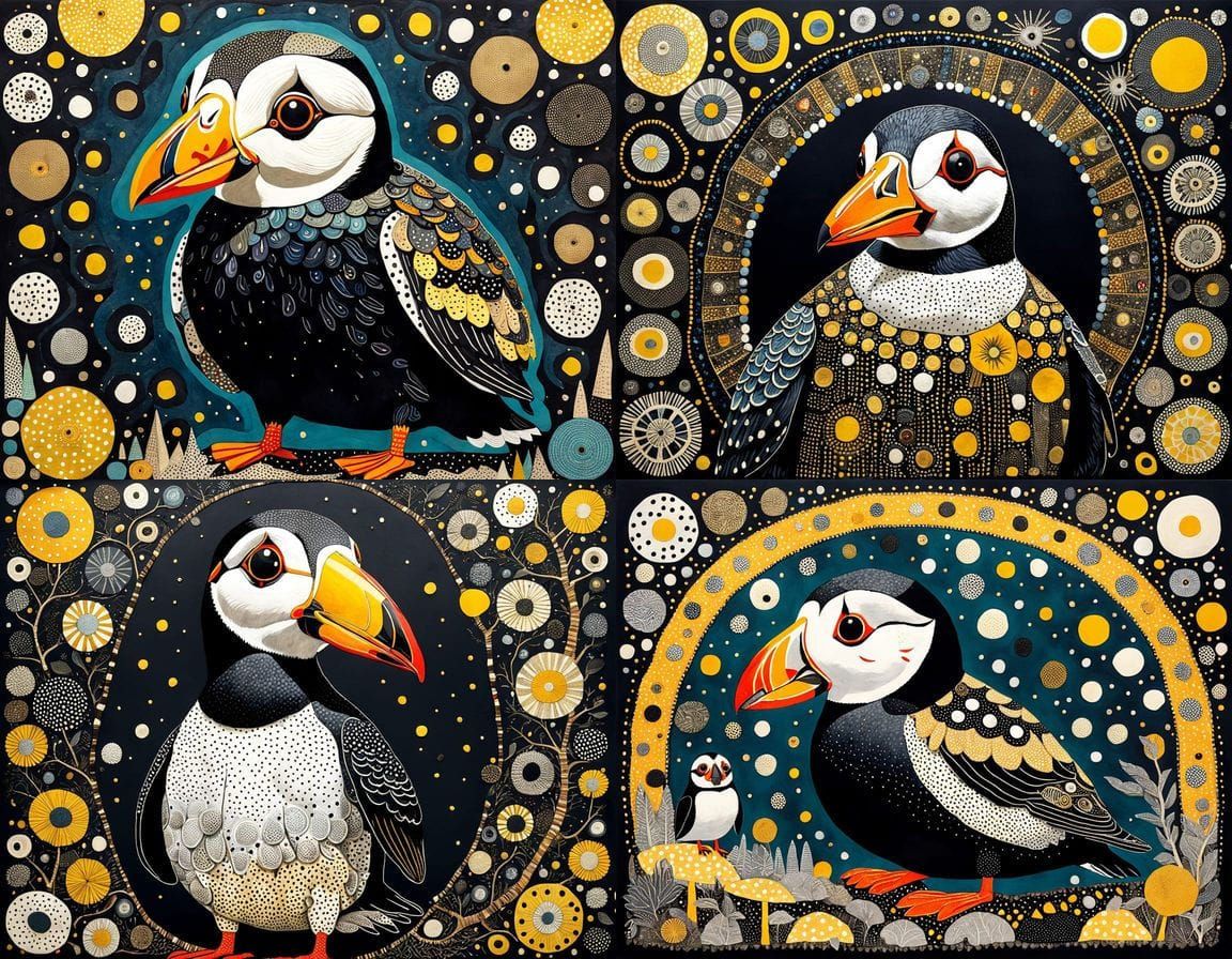Vibrant Whimsy in Polka Dot Puffin Portrait