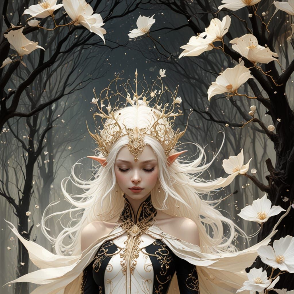 Solarpunk Elf Princess in Surreal Illustration