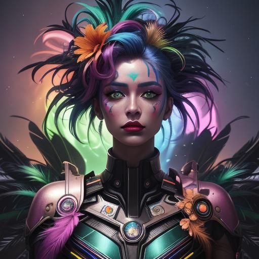 Futuristic Woman with Rainbow Skin: Vibrant Digital Art