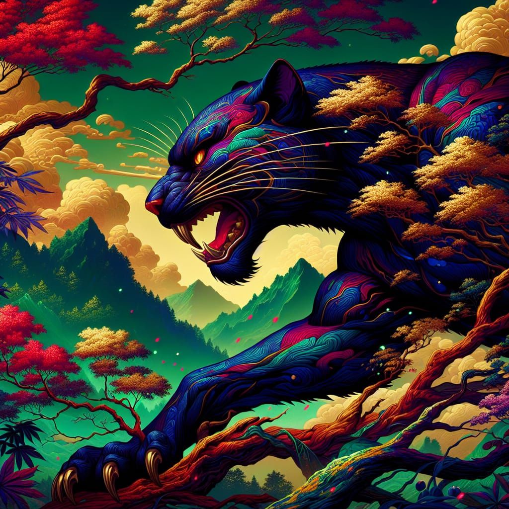 Panther Warrior Inspired by Classic Japanese Art