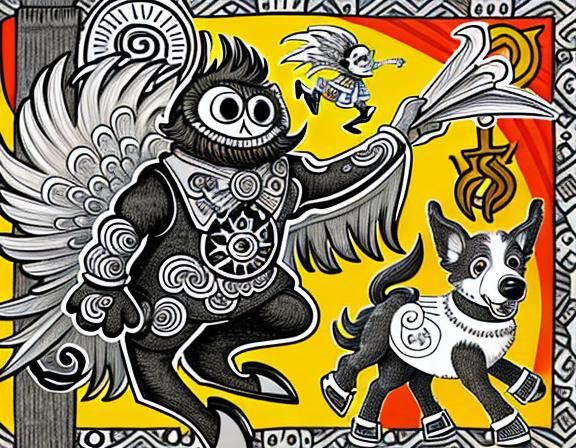 Surreal Doodle Sketchpad Page with Feather and Figures