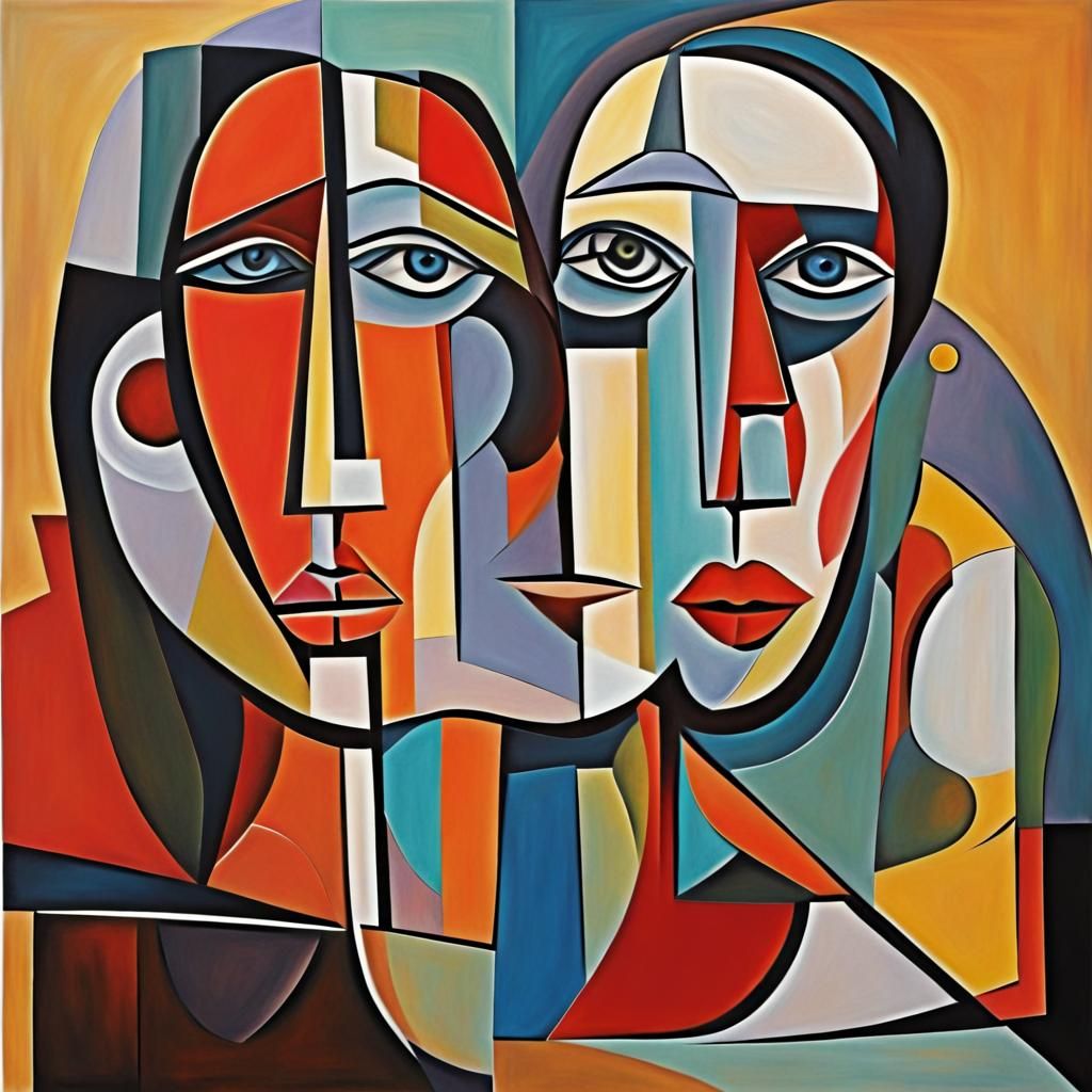 Abstract People in Cubist Painting Style