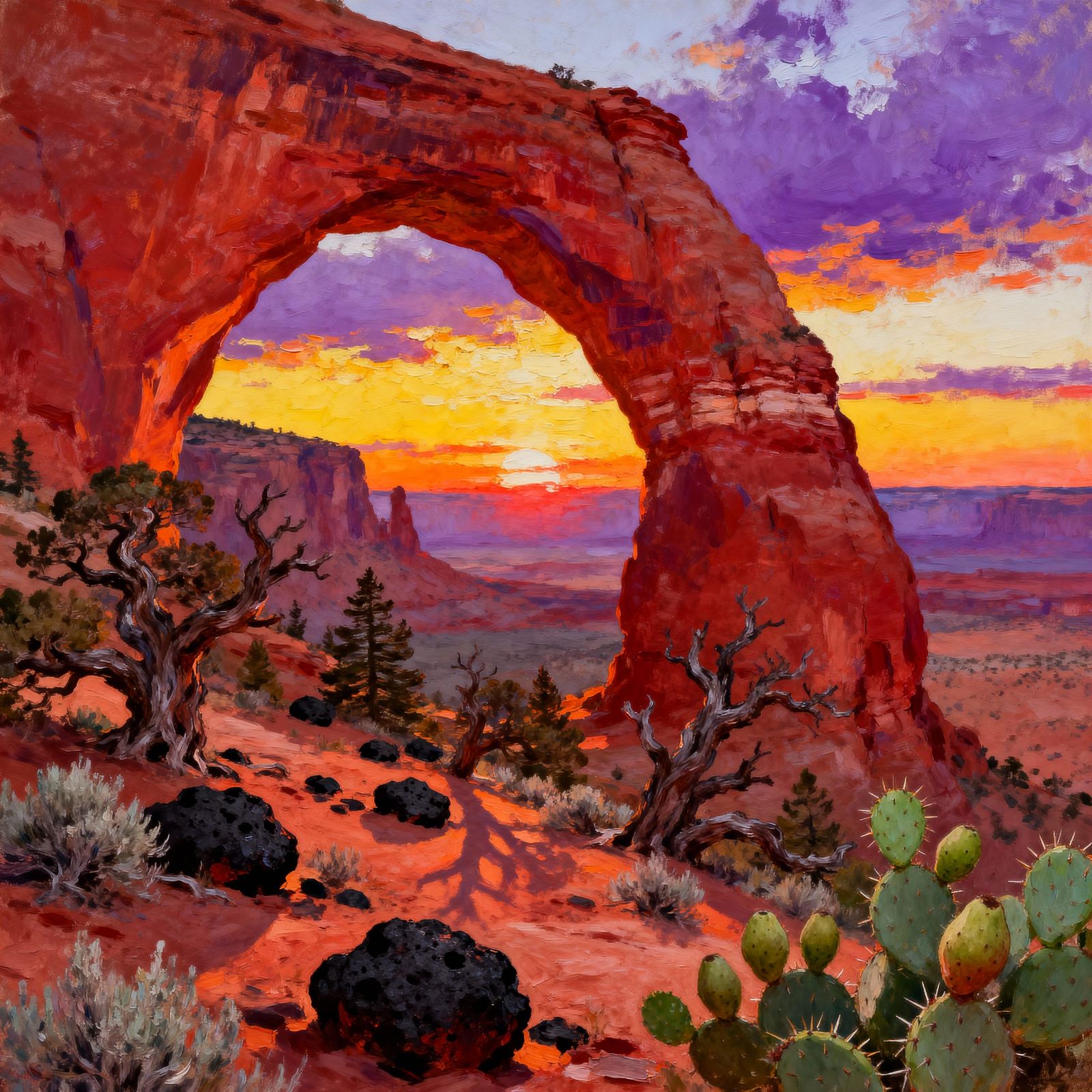 Vast Red Desert Arch at Dramatic Sunset
