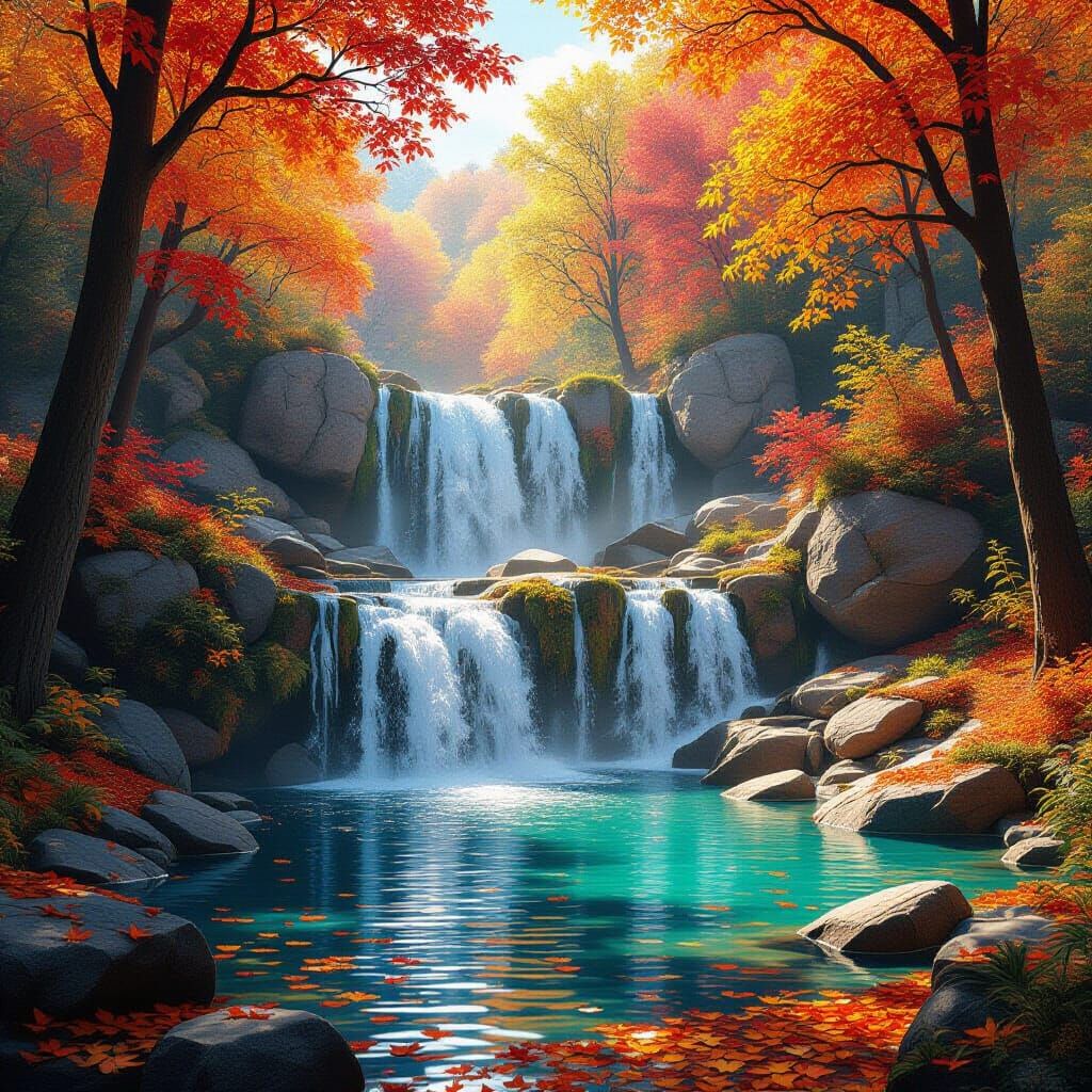 Breathtaking Autumn Waterfall in Vibrant Forest