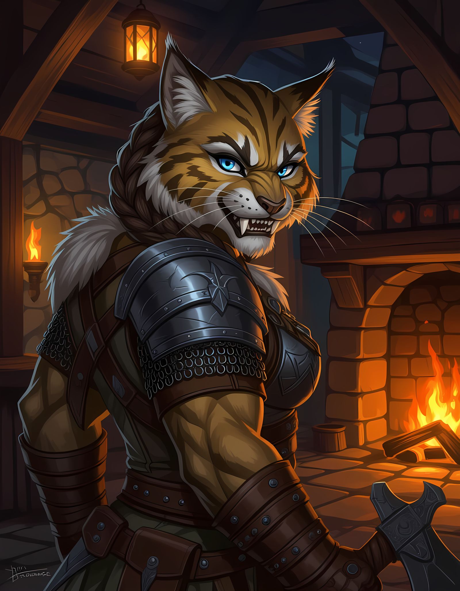 Furry Saber-Tooth Barbarian in Fantasy Tavern