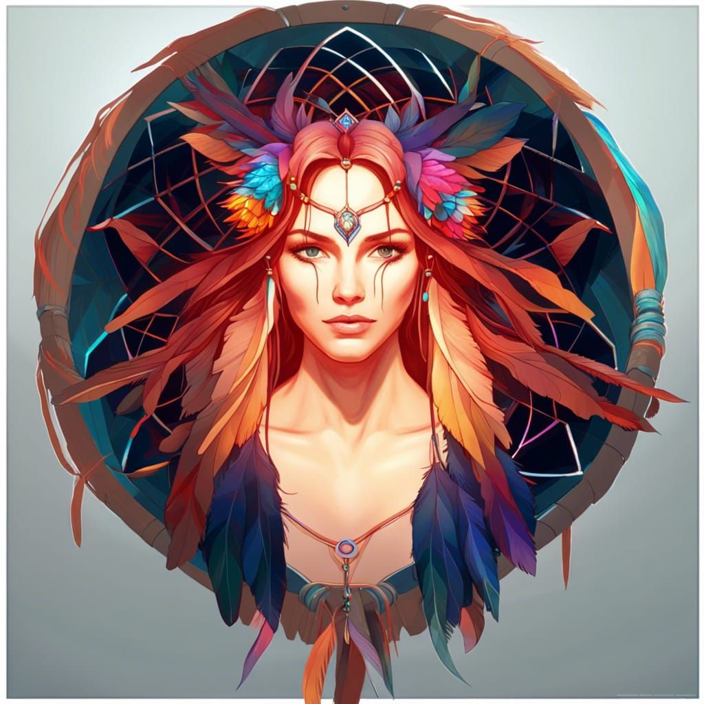 Colorful Dreamcatcher Portrait in Digital Art Style