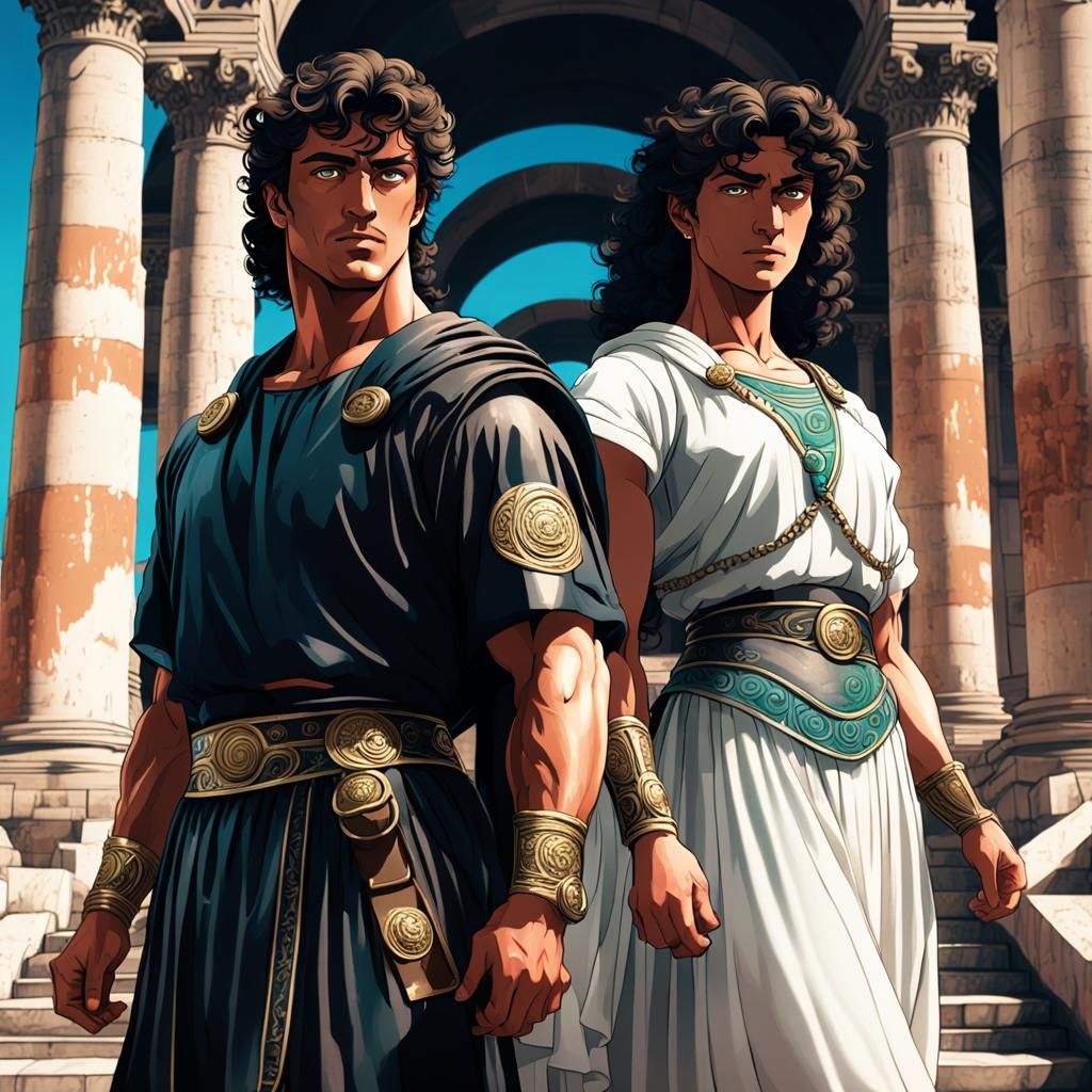 Vaporwave Anime: Roman Youth in Pompeii