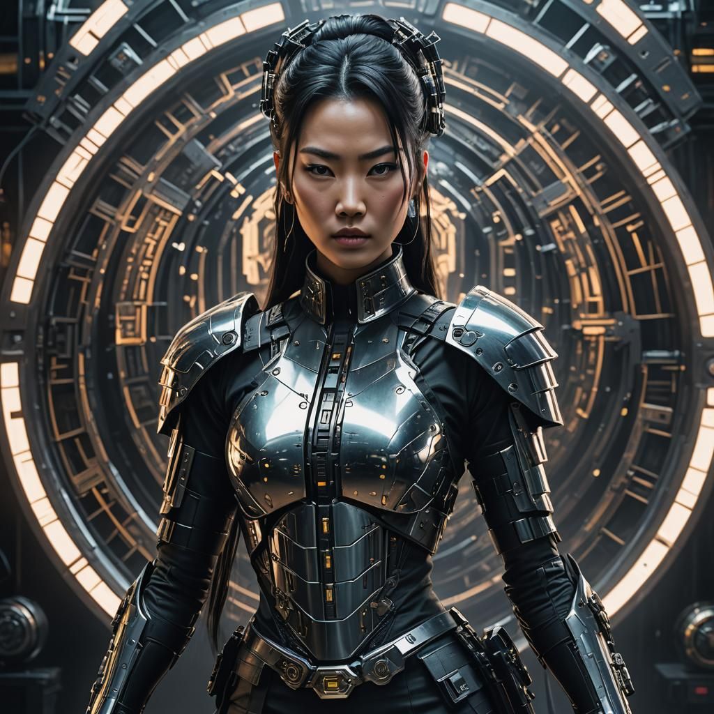 Cyberpunk Asian Warrior in Matrix Style