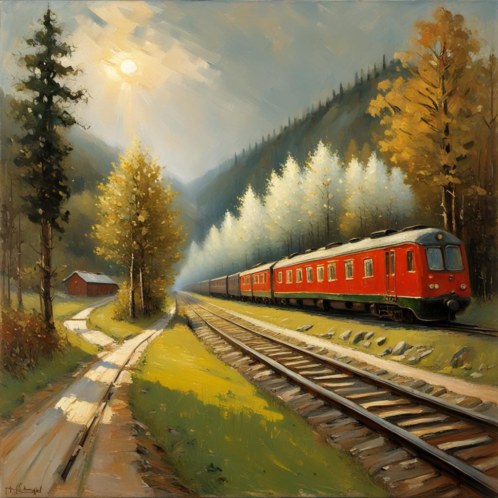 Norwegian Train in Impressionist Oil Painting
