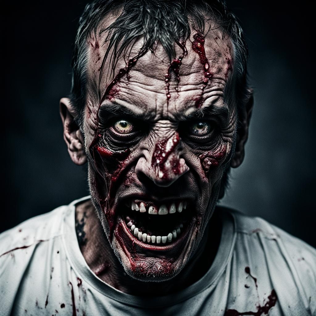 Scary Bloody Man Portrait in Black and White