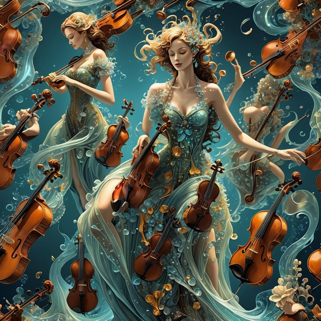 Bioluminescent Underwater Tempest in Fractal Art Deco Style