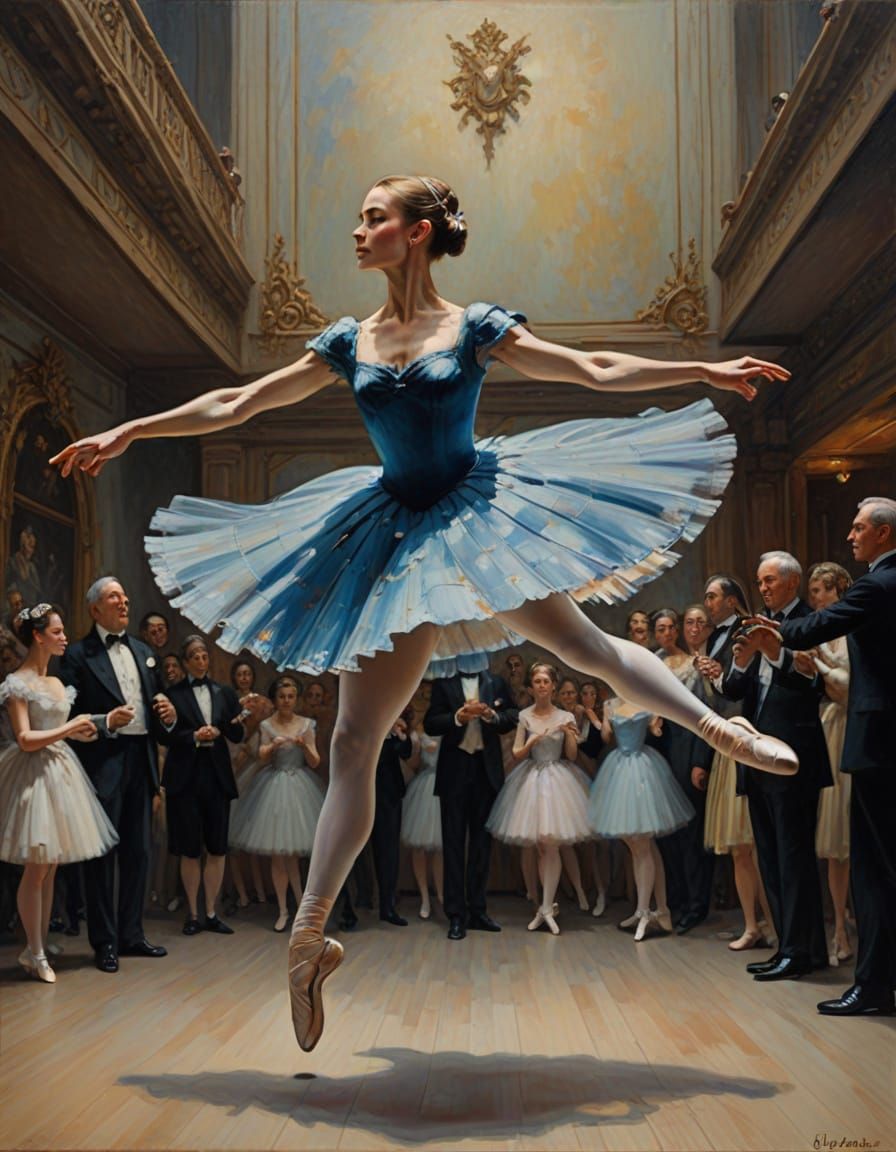 Ballet Dancer's One Winged Leap: Oil Painting