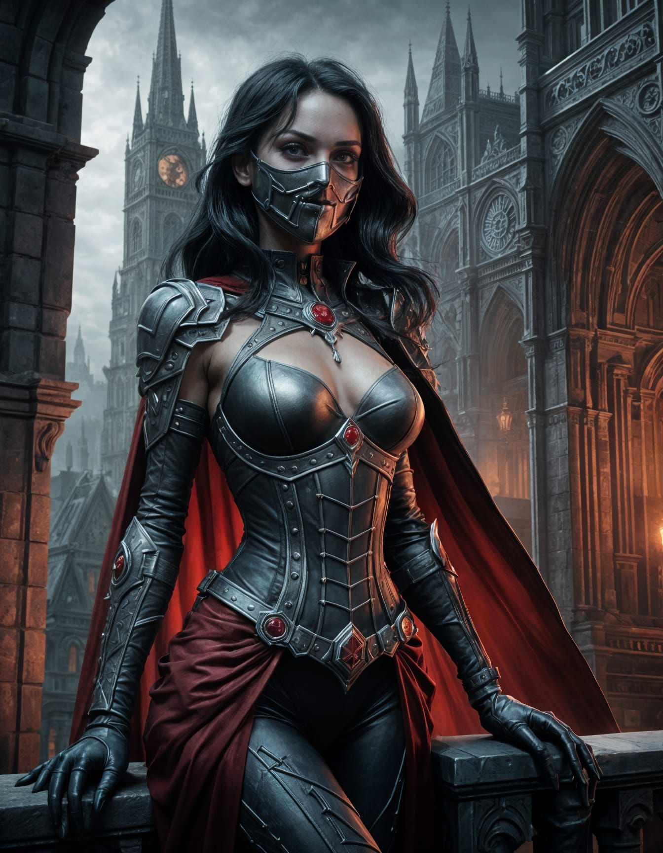 Gothic City Guardian in Red and Gray