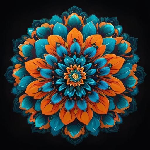 Psychedelic Mandala Flower on Black Background in 8K