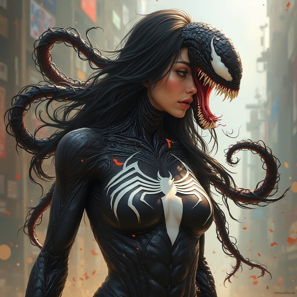 Venomous Goddess in Hyperrealistic Comic Book Style
