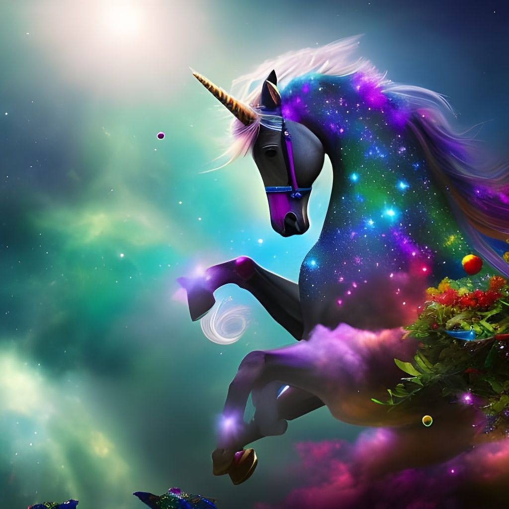 Cosmic Glass Unicorn in Detailed Matte Painting