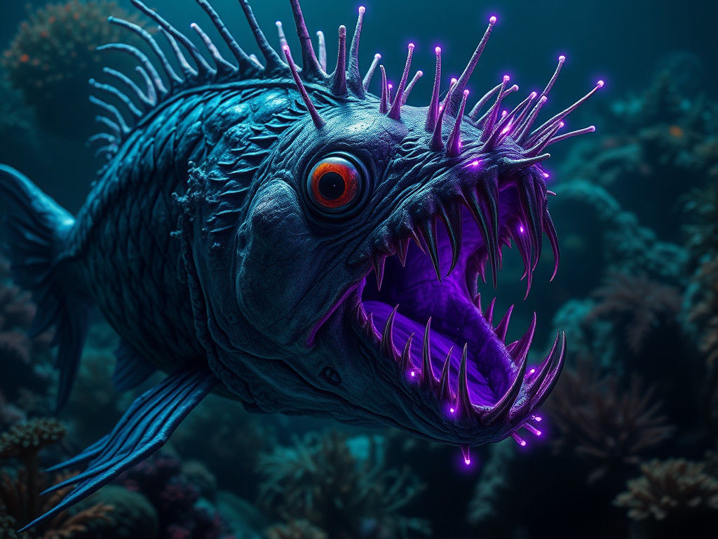 Deep-Sea Anglerfish in Splash Art Style