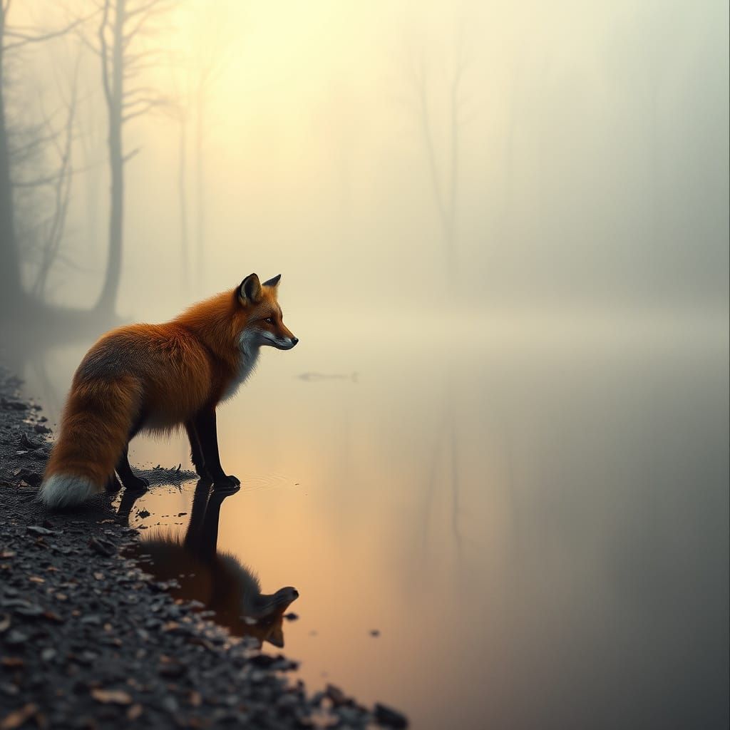 Majestic Red Fox in Foggy Forest Morning