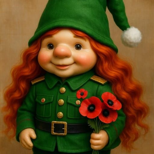 Scandi Gnome with Poppies in Christmas Uniform