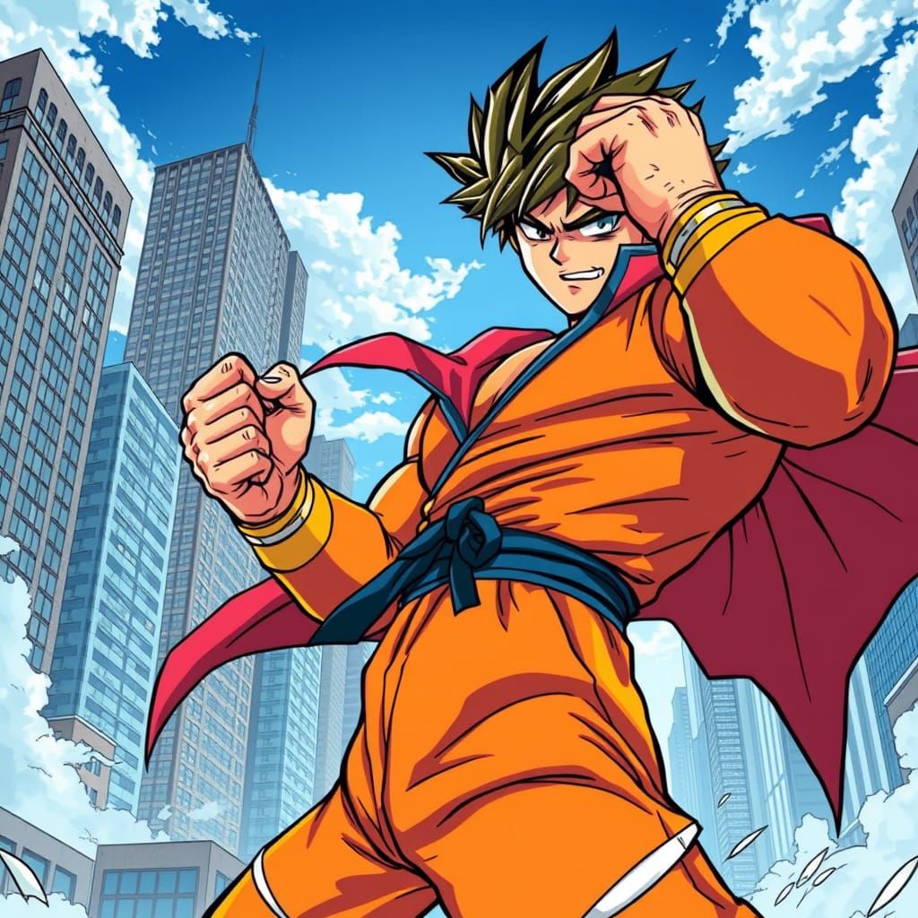 Energetic Superhero Illustration in Manga Anime Style