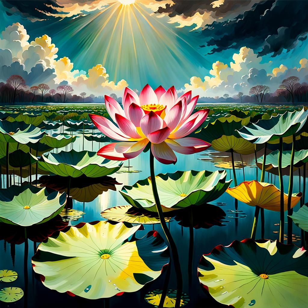 Lotus Arising: Gouache and Watercolor Impressionist Painting