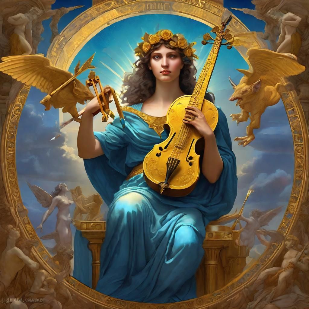 The Greek muse Erato with a golden arrow, carries a small lyre or zither, which he carries in his hands. At the feet of ...