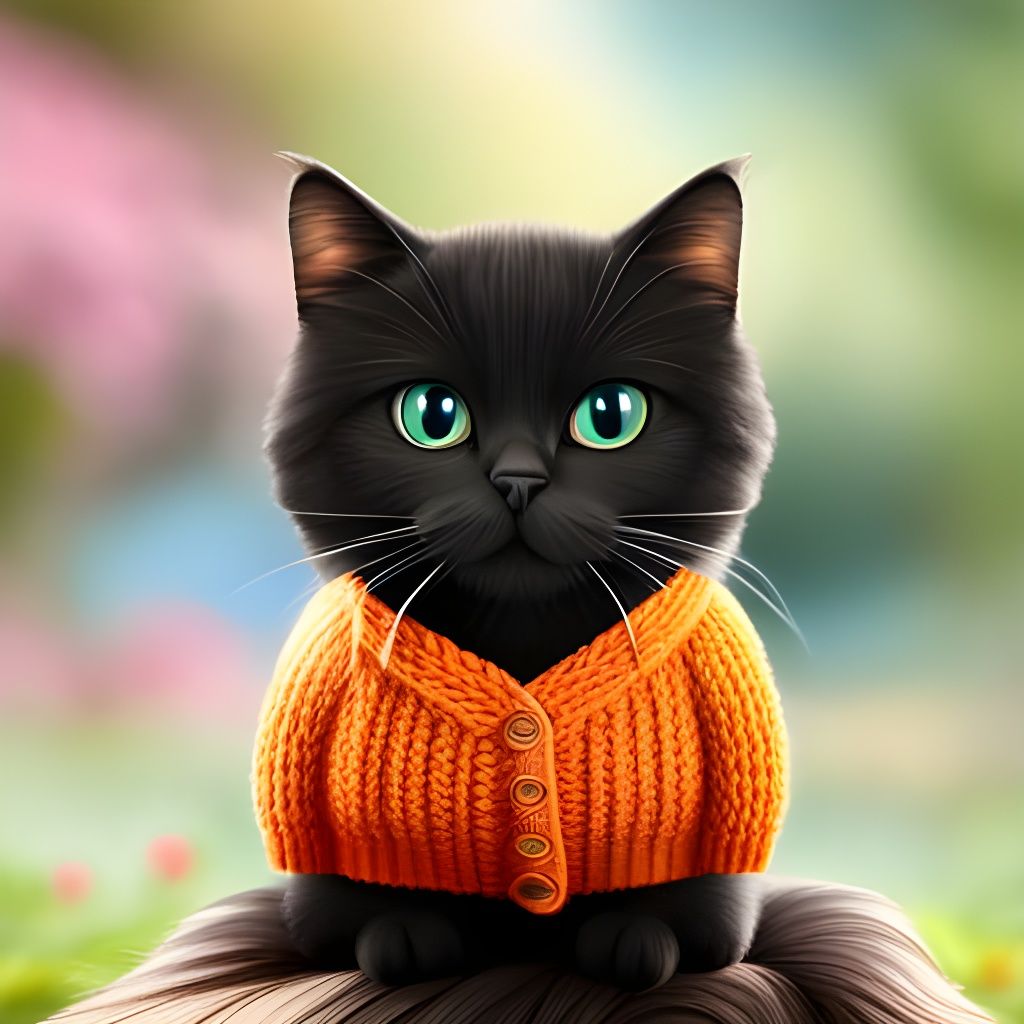 Cute Black Cat in Orange Cardigan