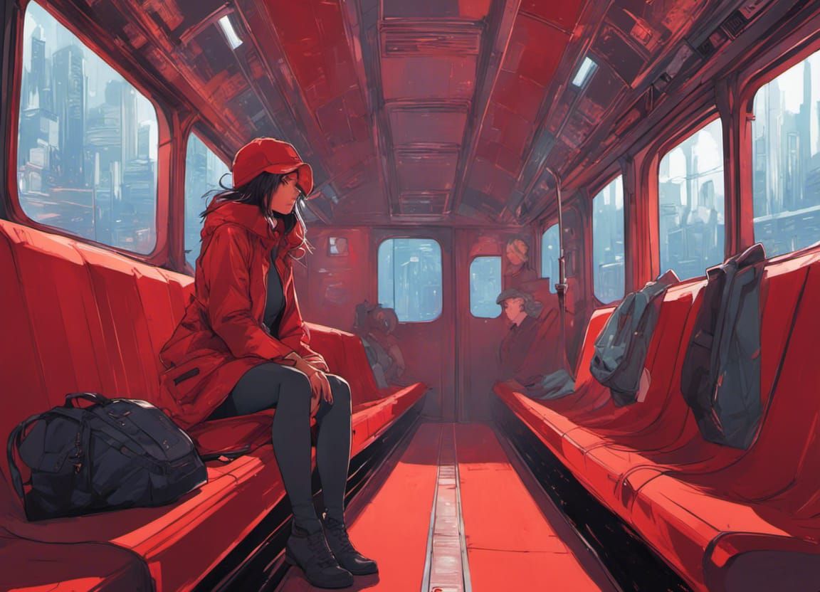 Anime Girl on Train in Cyberpunk Comic Art