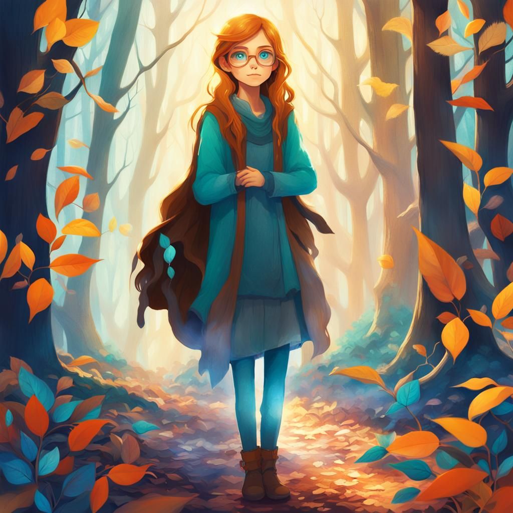 Mystical Forest Portrait of Girl with Glasses