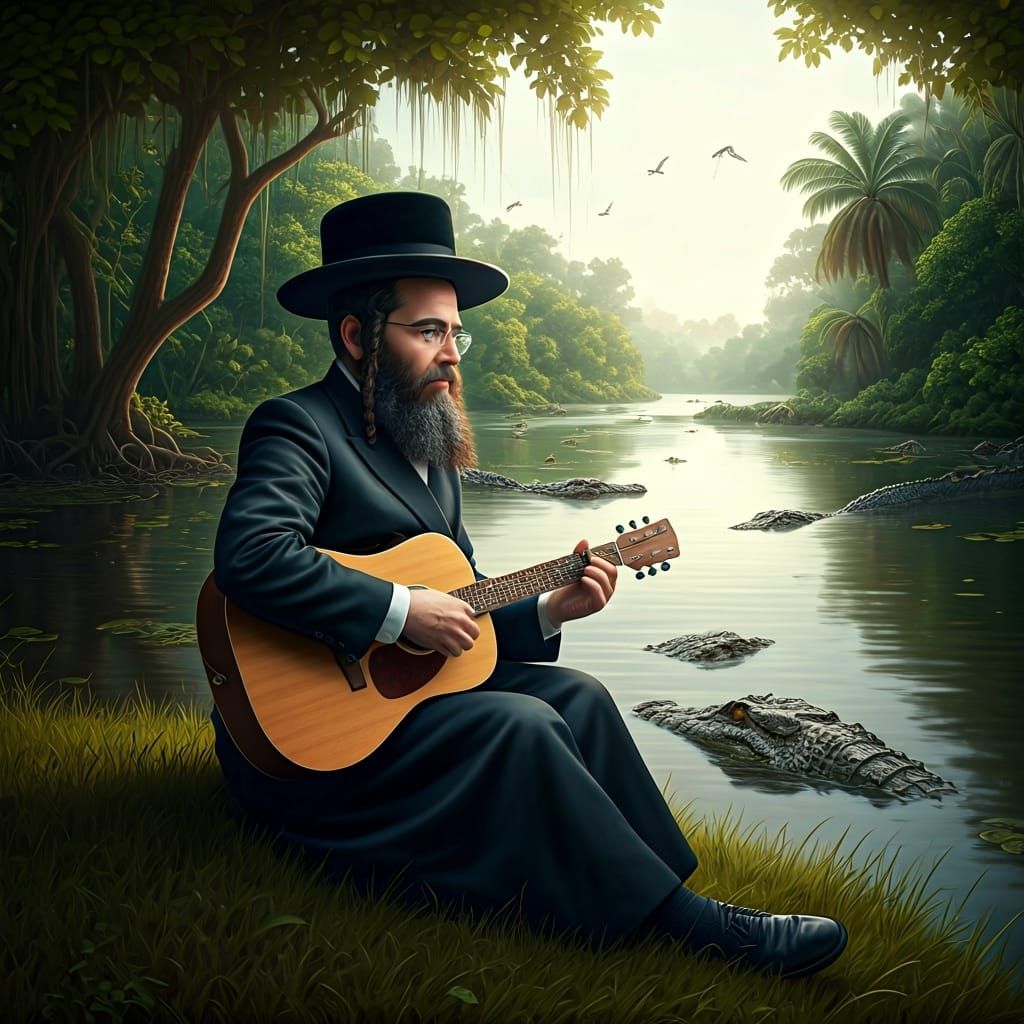 Hasidic Man Plays Guitar for Crocodiles